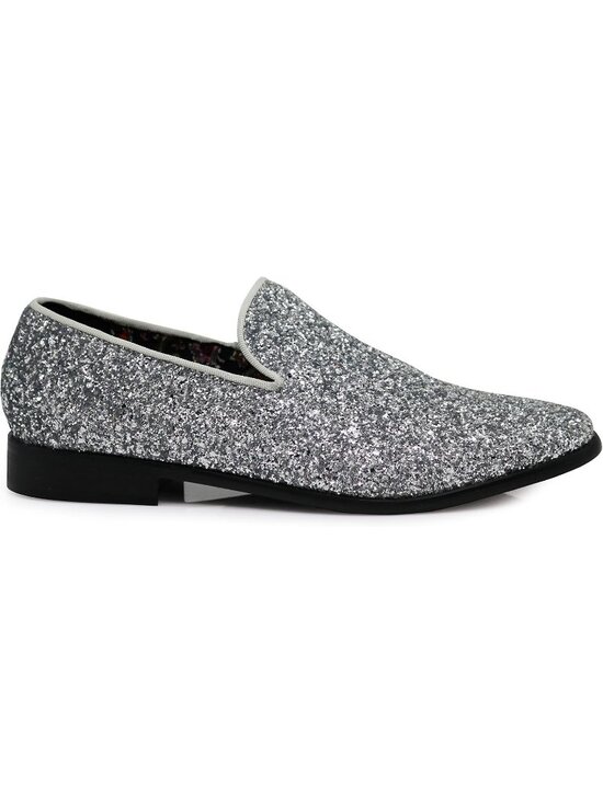Men\'s Silver Vintage Glitter Loafers Slip On Tuxedo Dress Party Classic Shoes